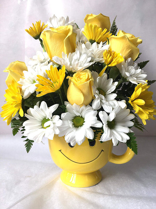 Happy Face Mug - Yellow Roses with Mixed Flowers