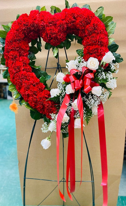 Heart Shaped Flowers - with bouquet tied of white roses