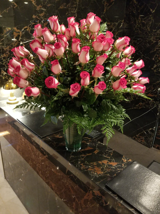 More Than Love Roses 100 Long Stem w Vase (Any Color) - Valentines Day