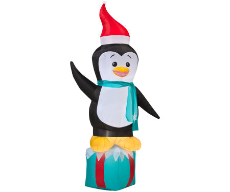 Penguin with Gift Box Gemmy Airblown Inflatable 6 ft tall