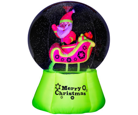 Santa Sleigh Neon Snowglobe Gemmy Airbln Inflatable 6 Ft H