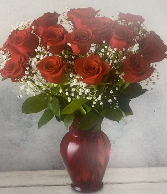 18 Red Roses & Vase