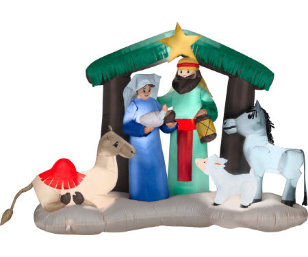 Nativity Scene with Animals Gemmy Airblown Inflatable 6 ft long