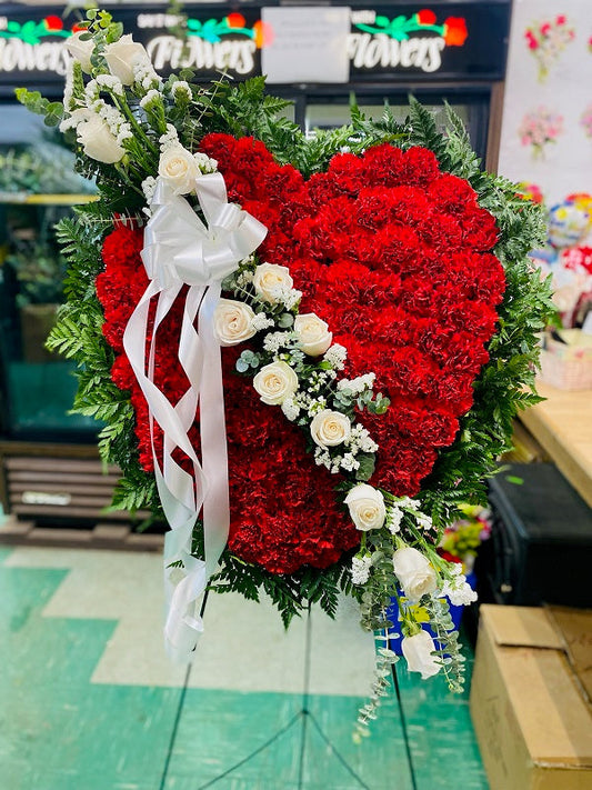 Full Cover Heart Shaped Flowers - white band of white roses