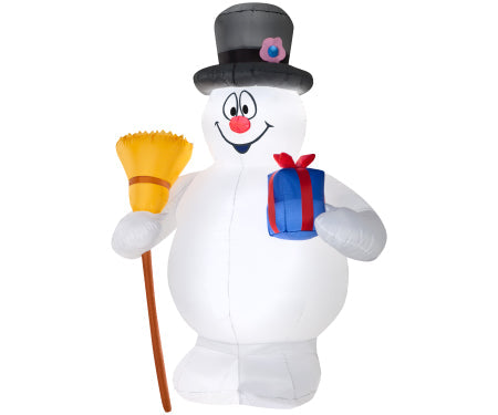 Frosty w/ Present and Broom Gemmy Airblown Inflatable 6 Ft H